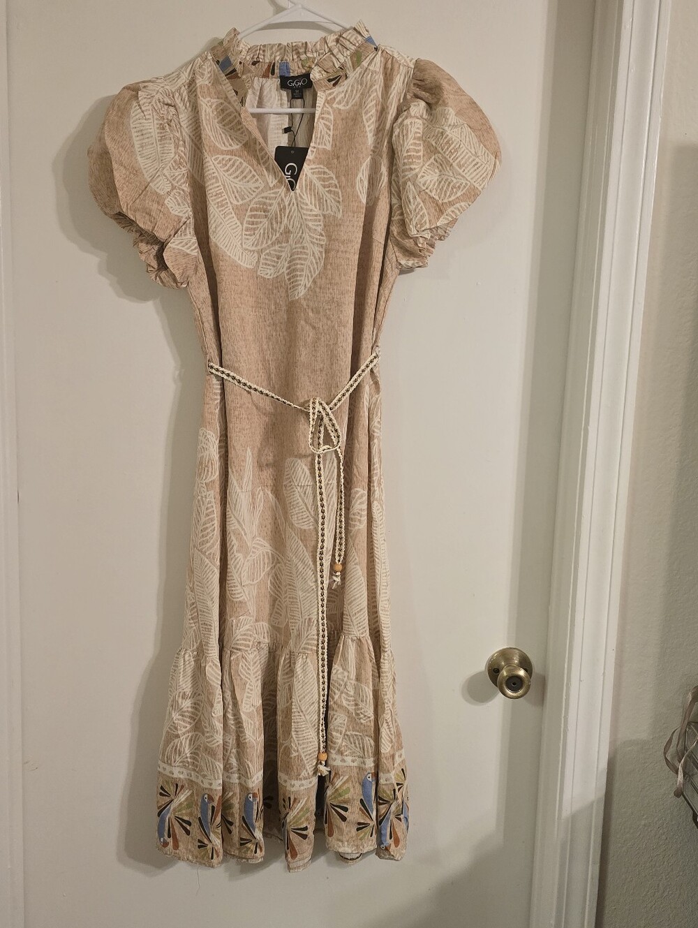 GIGIO Bohemian Cream Midi Dress with Flowered Hem Sz M - Picture 9 of 17